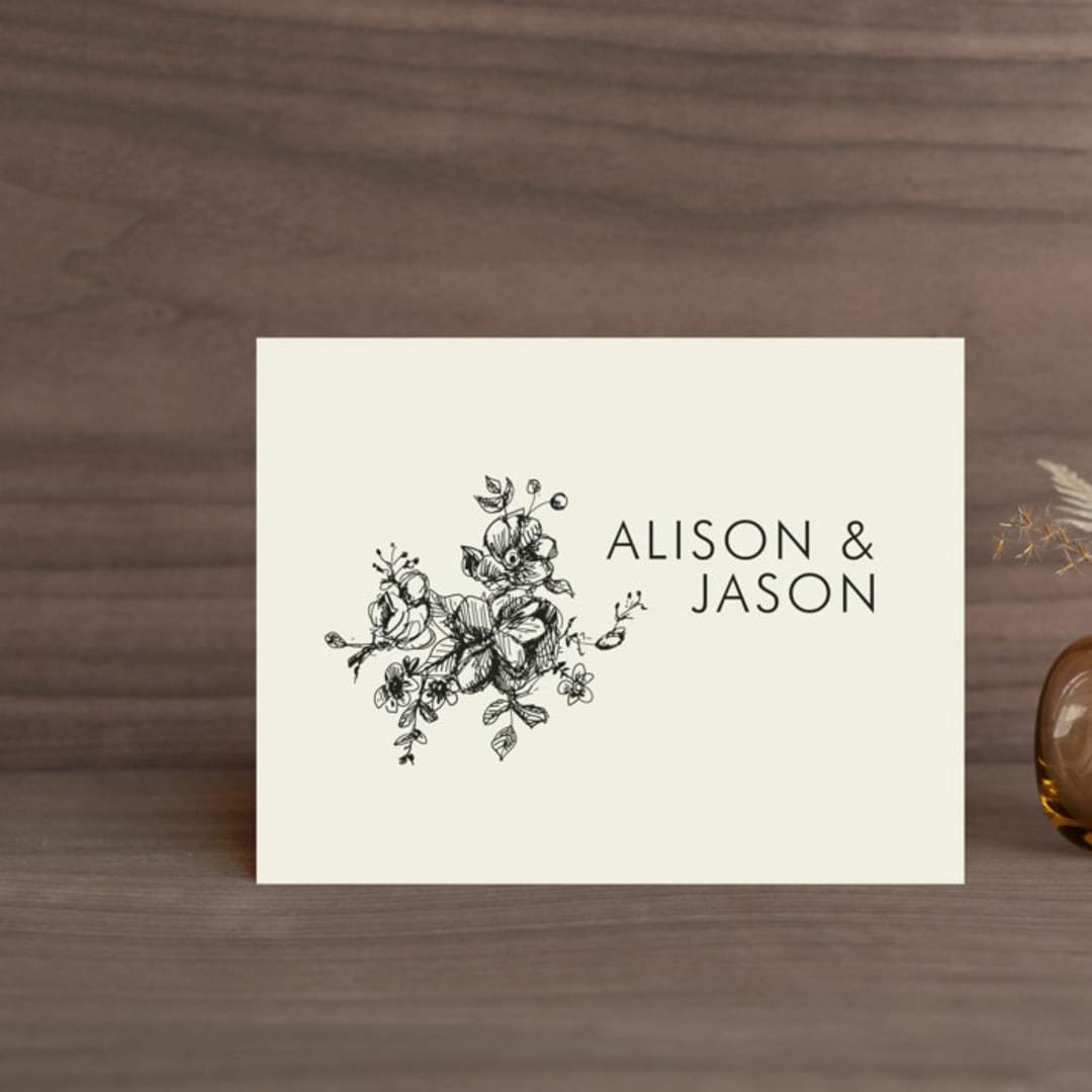 "Elegance Illustrated" - Wedding Thank You Postcards in Beige by Phrosné Barwood - Front