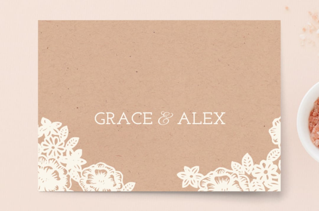 "Lace and Kraft" - Wedding Thank You Postcards in Kraft by Katharine Watson - Front