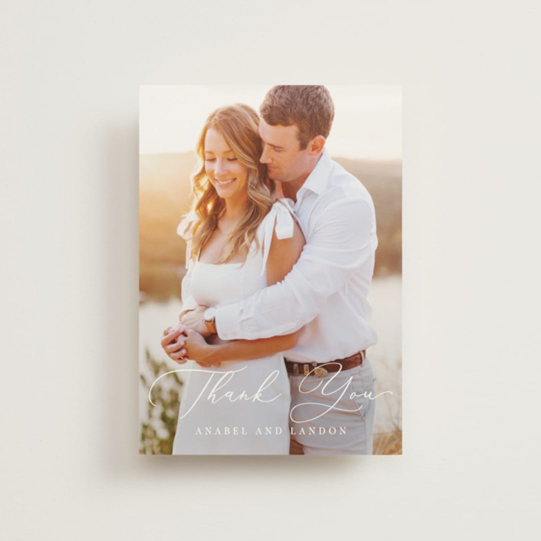 "Luxe script" - Wedding Thank You Postcards in Pearl by Hooray Creative - Front