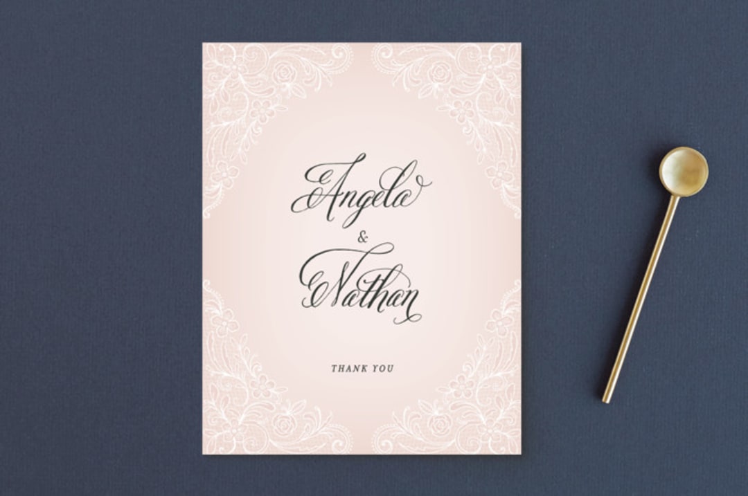 "Elegant Lace" - Wedding Thank You Postcards in Blush by Hooray Creative - Front