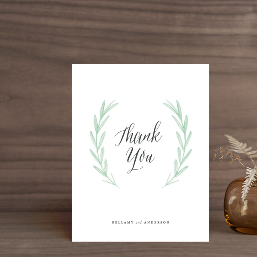 "Painted Leaves" - Wedding Thank You Postcards in Evergreen by Olivia Raufman - Front