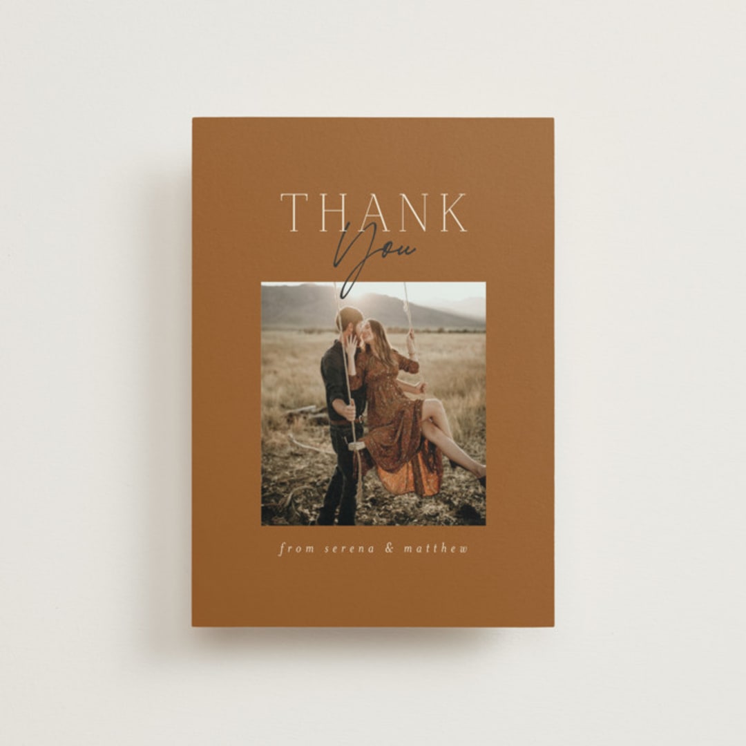 "Modern Traditionalist" - Wedding Thank You Postcards in Butterscotch by Morgan Kendall - Front
