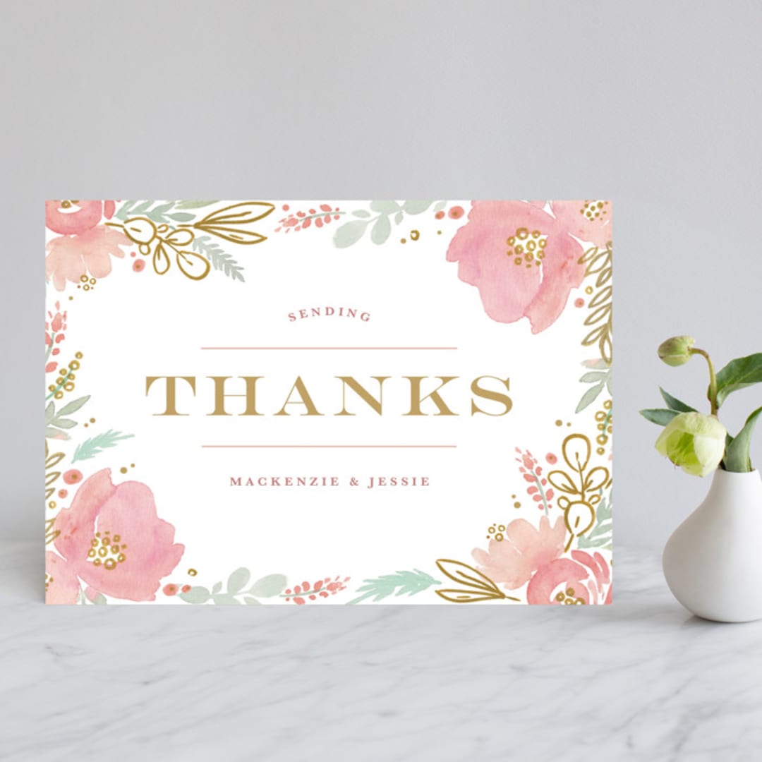 "Floral Vignette" - Wedding Thank You Postcards in Brass by Kristen Smith - Front