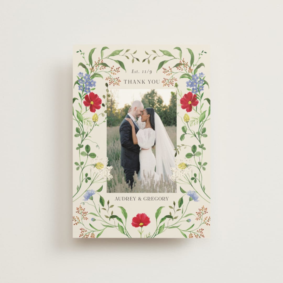 "Wild meadow" - Wedding Thank You Postcards in Elder Flower by Sarah Knight - Front
