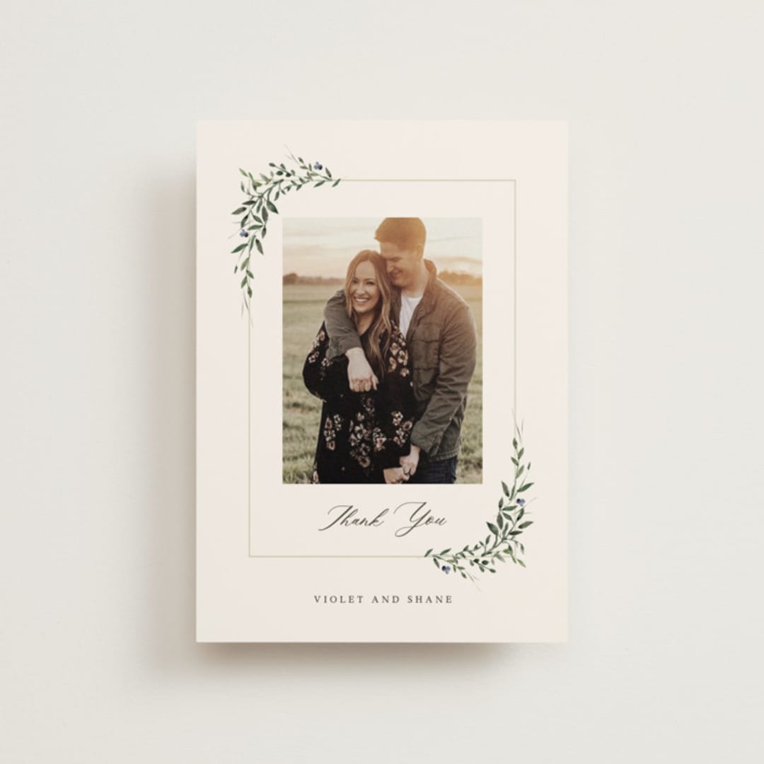 "Green Wreath" - Wedding Thank You Postcards in Champagne by Lori Wemple - Front