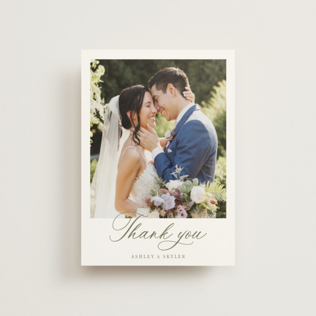 "watercolor flowers crest" - Wedding Thank You Postcards in Moss by Cass Loh - Front