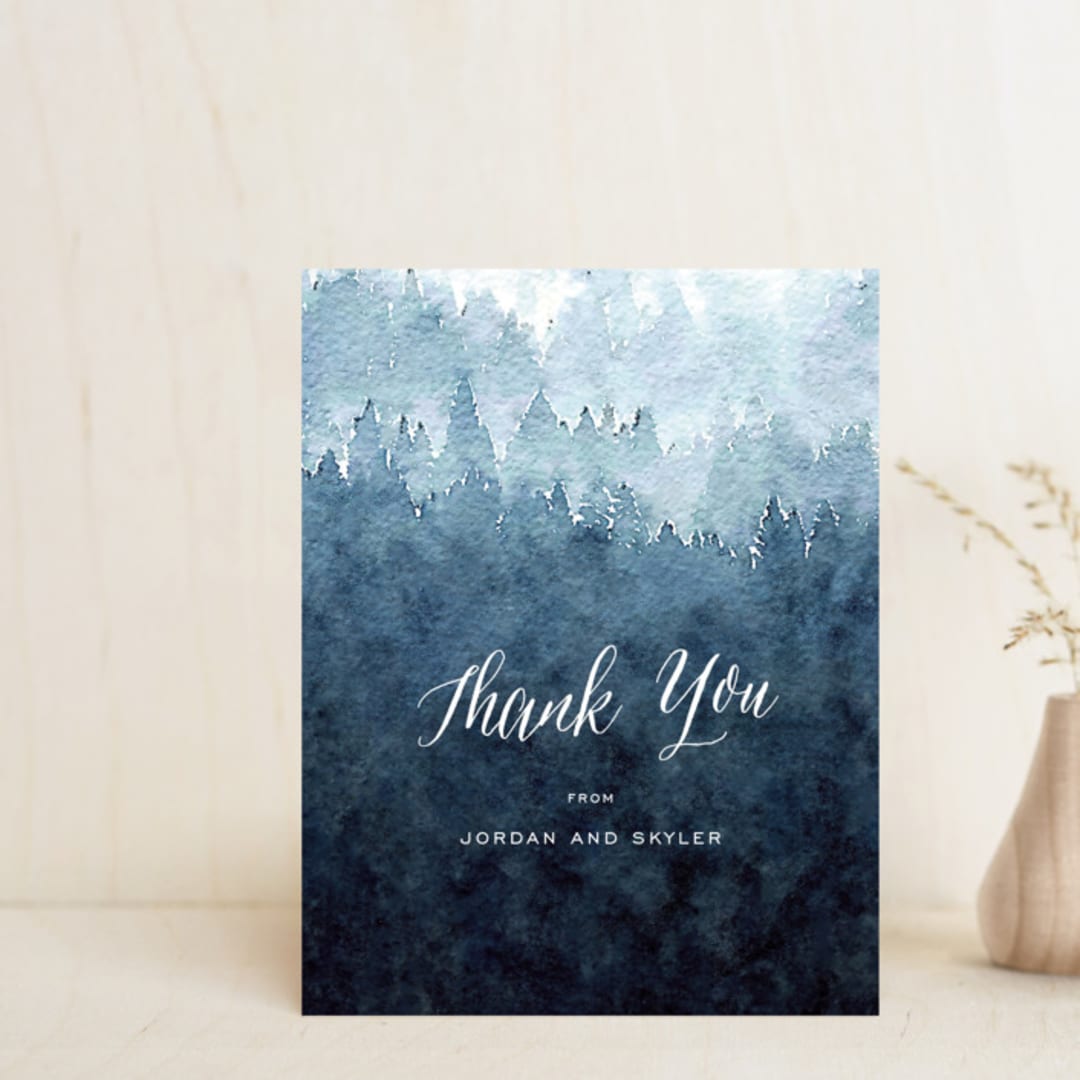 "Mountain Retreat" - Wedding Thank You Postcards in Evening Sky by Design Lotus - Front