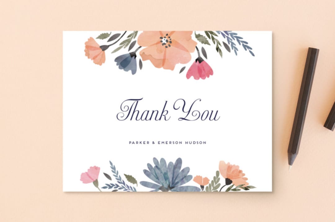 "Romantic Watercolor Flora" - Wedding Thank You Postcards in Dhalia by Petra Kern - Front