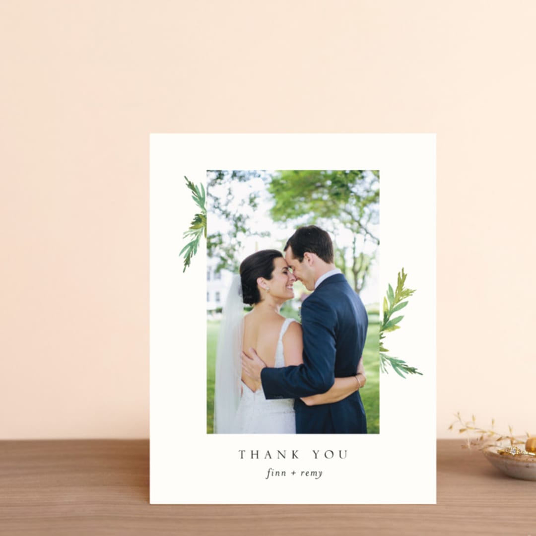 "Simple Pine Branches" - Wedding Thank You Postcards in Vanilla by Mere Paper - Front