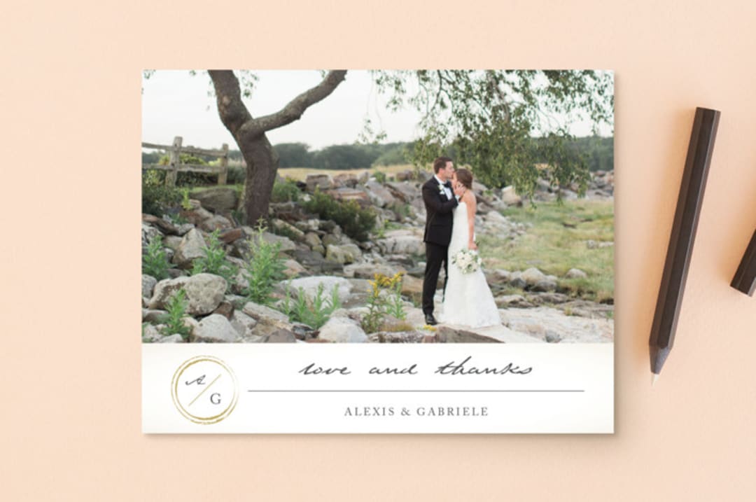 "Monogram Circle Stamp" - Wedding Thank You Postcards in Antique White by fatfatin - Front