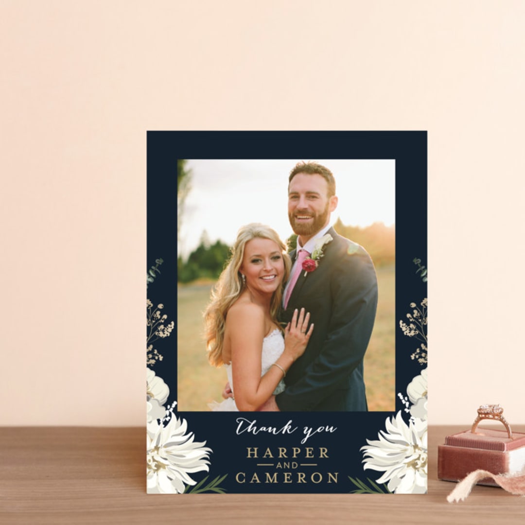 "Peonies & Berries" - Wedding Thank You Postcards in Winter White by Susan Moyal - Front