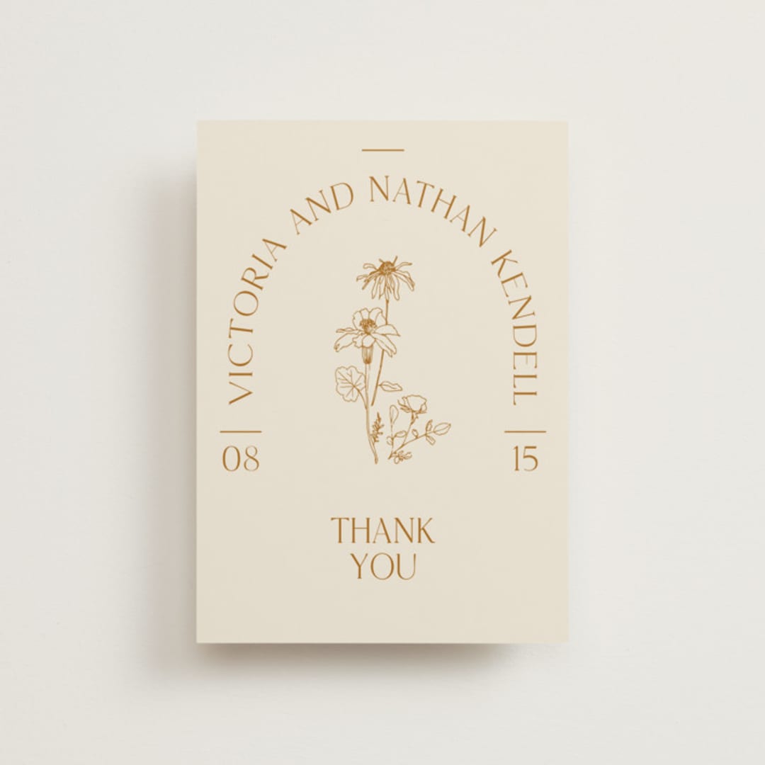 "Floral Type Arch" - Wedding Thank You Postcards in Cream by Baumbirdy - Front