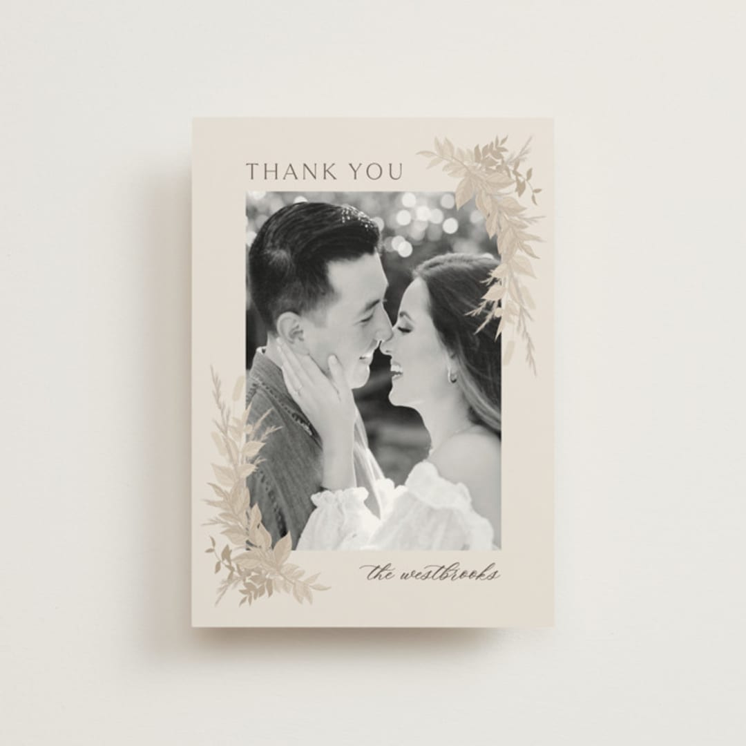 "Preserved Fall Botanicals" - Wedding Thank You Postcards in Linen by Erin Deegan - Front