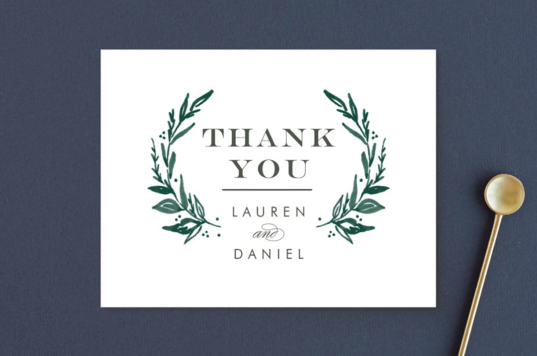 "Elegant Crest" - Wedding Thank You Postcards in Forest Green by Alethea and Ruth - Front