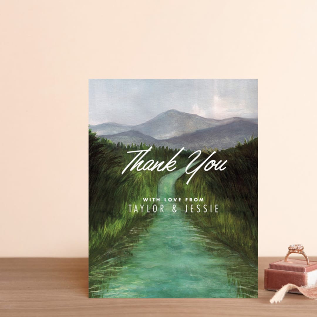 "Adventure Begins" - Wedding Thank You Postcards in Forest by Elly - Front