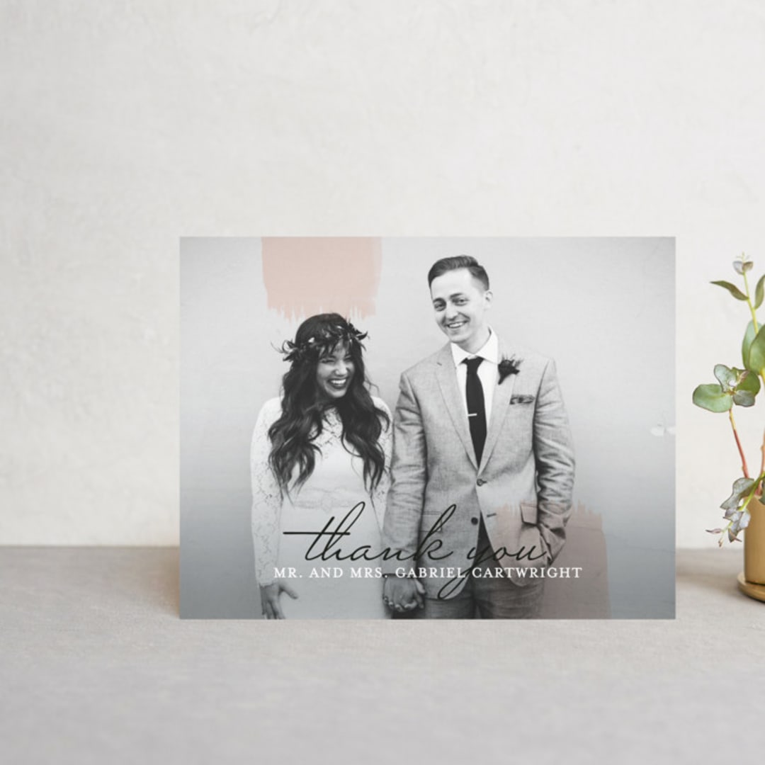 "Single Swath" - Wedding Thank You Postcards in Blush by Angela Marzuki - Front