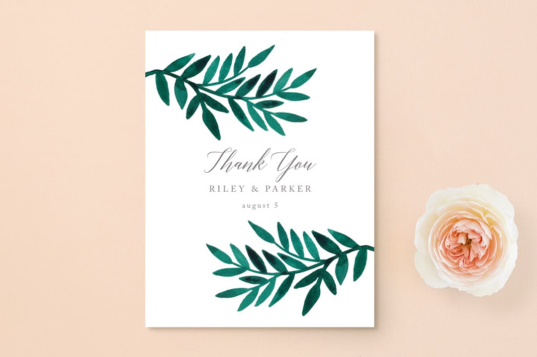 "Painted Greenery" - Wedding Thank You Postcards in Evergreen by Katharine Watson - Front