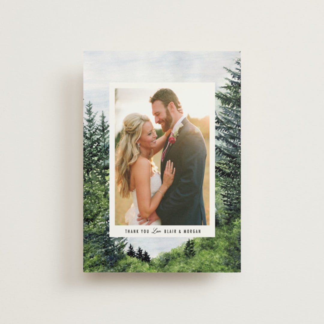 "Into the Woods" - Wedding Thank You Postcards in Forest by Elly - Front