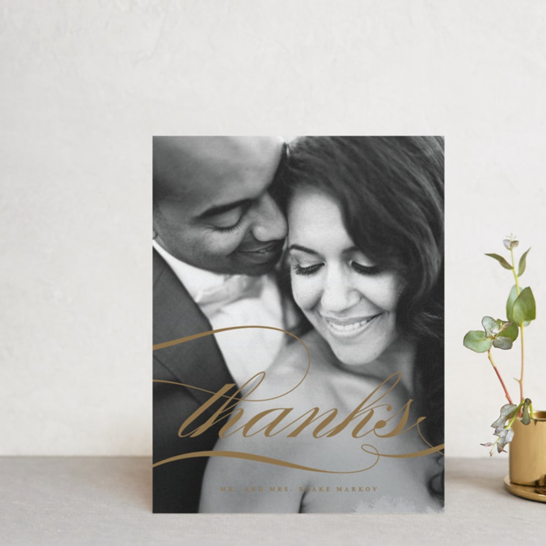 "divine" - Wedding Thank You Postcards in Gilded Gold by Jennifer Postorino - Front