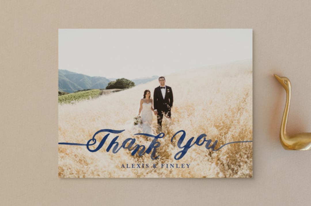 "Love" - Wedding Thank You Postcards in Navy by Shannon Chen of Four Wet Feet Studio - Front