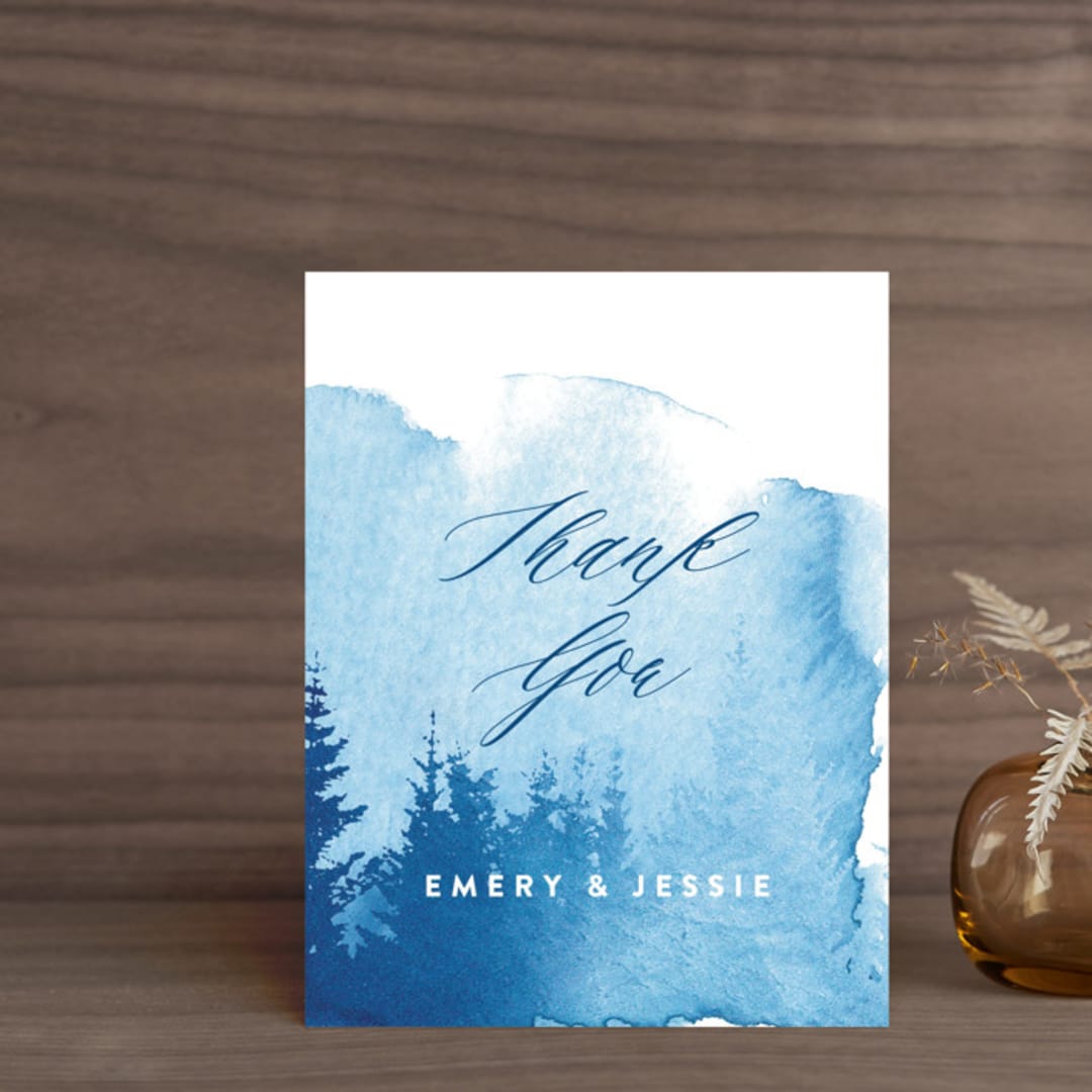"misty forest" - Wedding Thank You Postcards in Navy by Ariel Rutland - Front