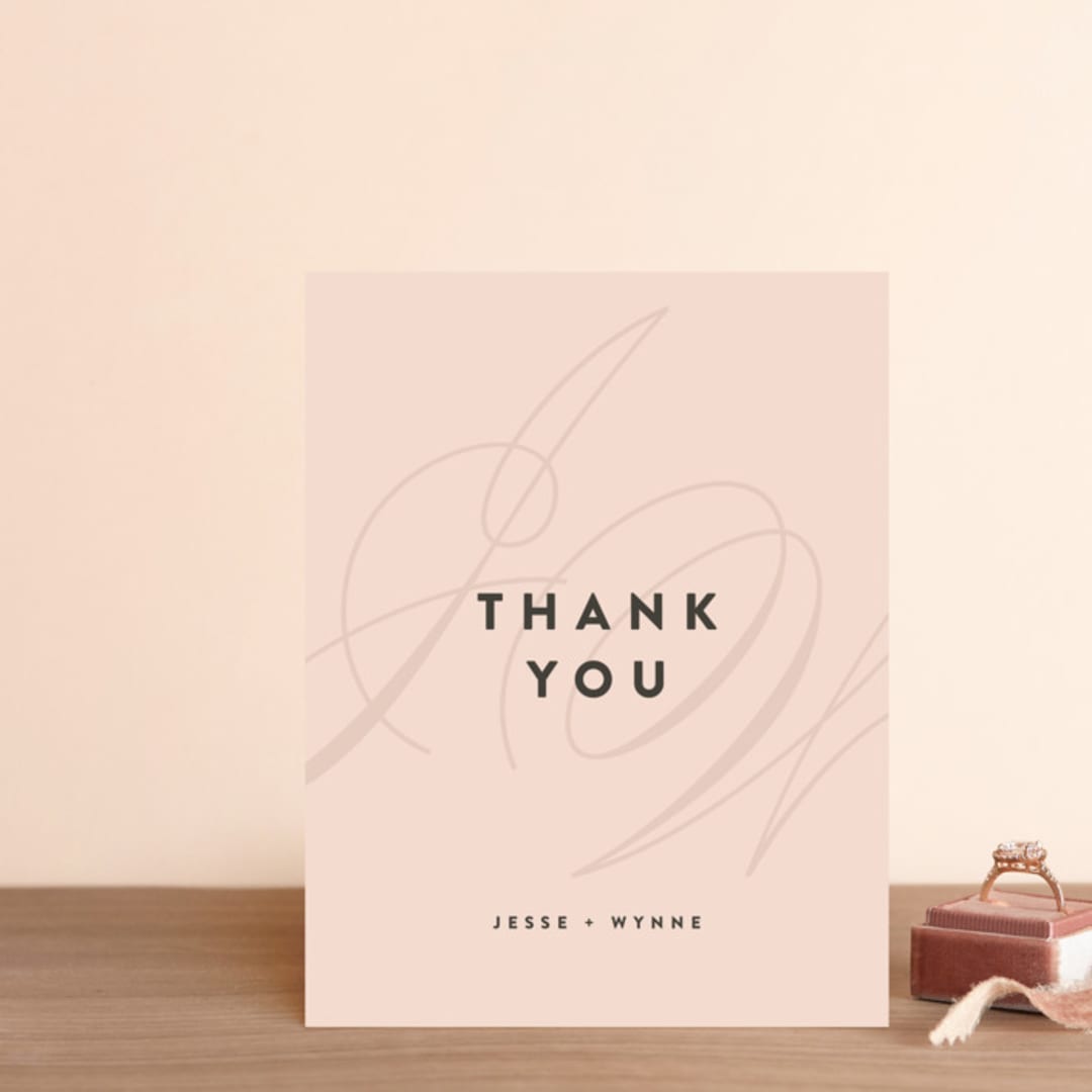 "Twirl Monogram A" - Wedding Thank You Postcards in Blush by Ariel Rutland - Front