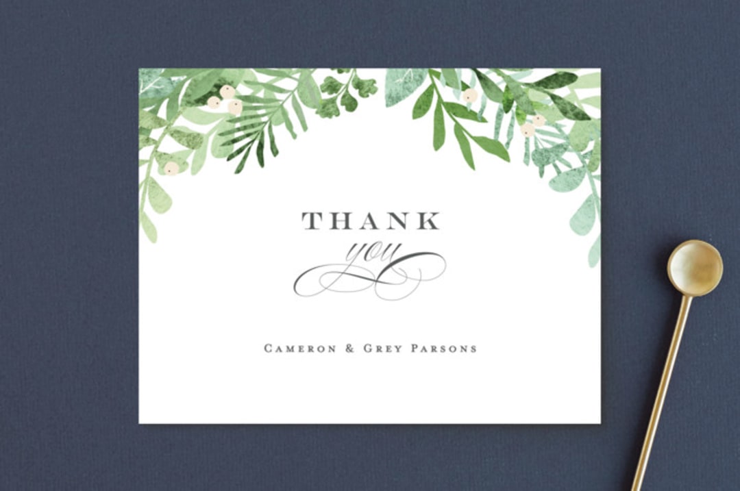 "Leafy ampersand" - Wedding Thank You Postcards in Mint Leaf by Jennifer Wick - Front