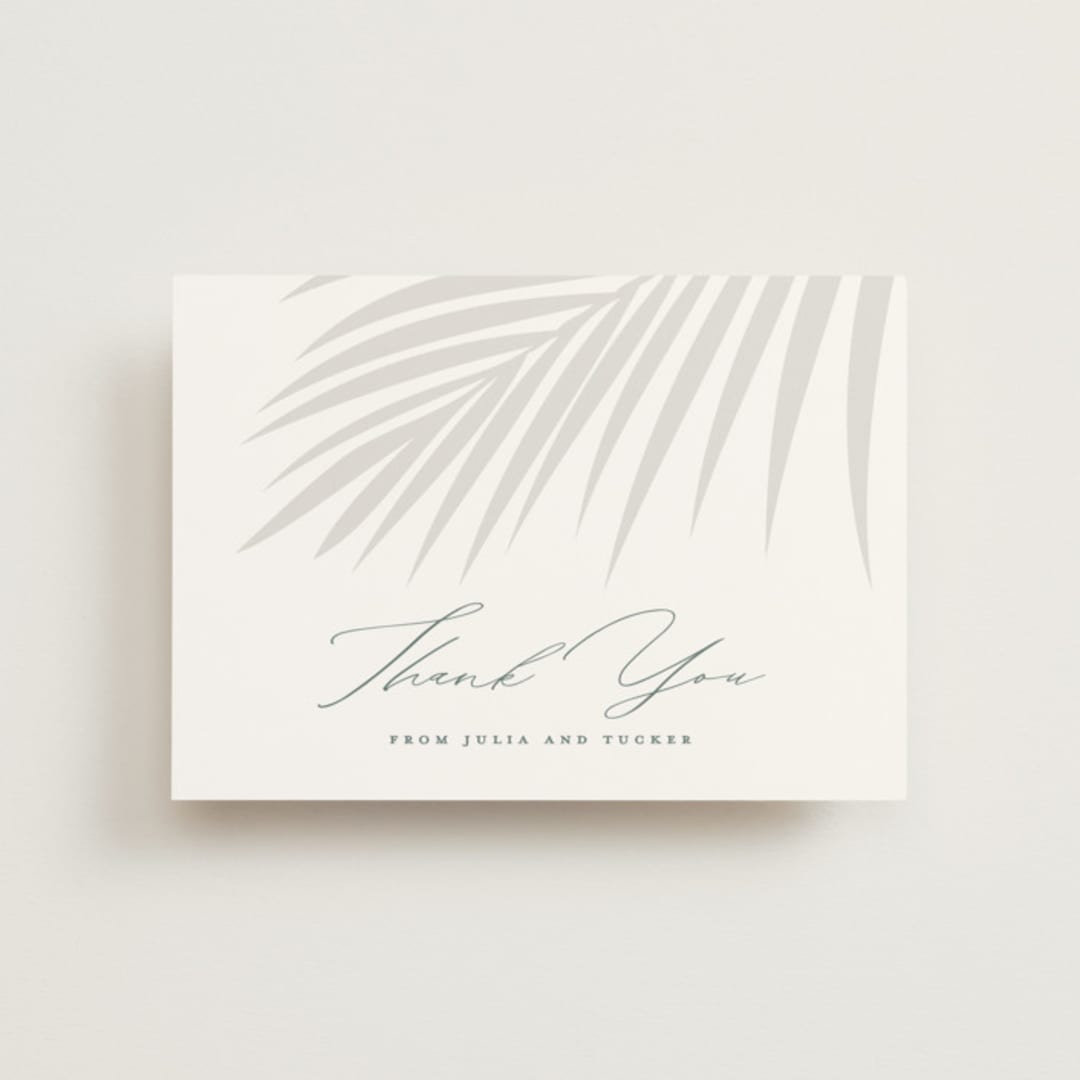 "Faded Palm" - Wedding Thank You Postcards in Mist by Lauren Chism - Front
