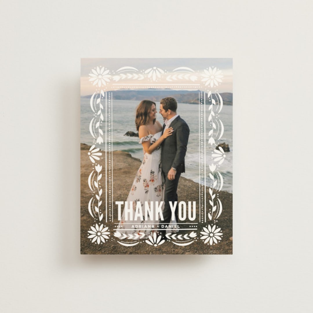 "Pretty Picado" - Wedding Thank You Postcards in Sunshine by Jessie Steury - Front