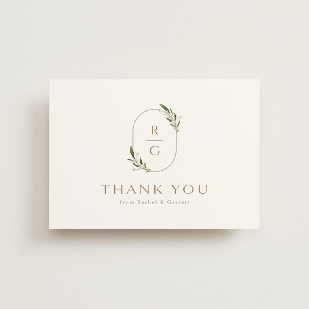"Soft Sprigs" - Wedding Thank You Postcards in Champagne by Jennifer Postorino - Front