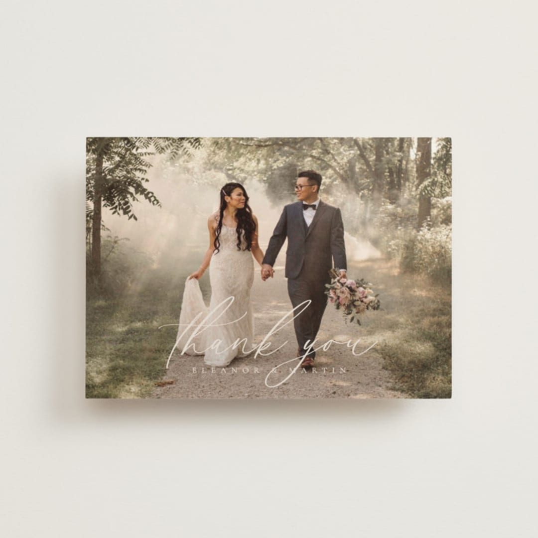 "Corner" - Wedding Thank You Postcards in Linen by Kelly Schmidt - Front