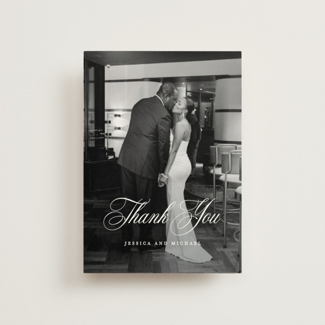 "Empire" - Wedding Thank You Postcards in Dusty Blue by Jennifer Postorino - Front