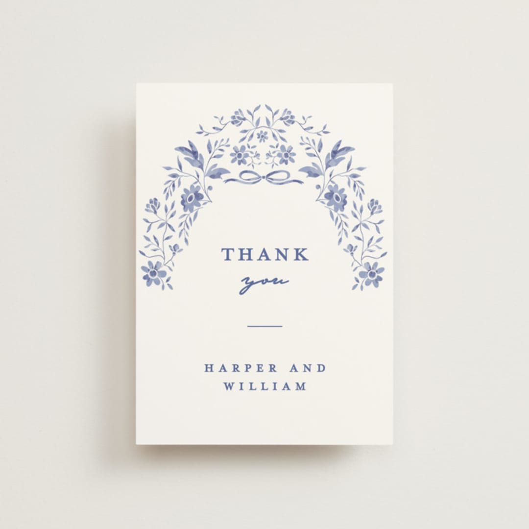 "Daisy Toile" - Wedding Thank You Postcards in Blue Willow by Susan Zinader - Front