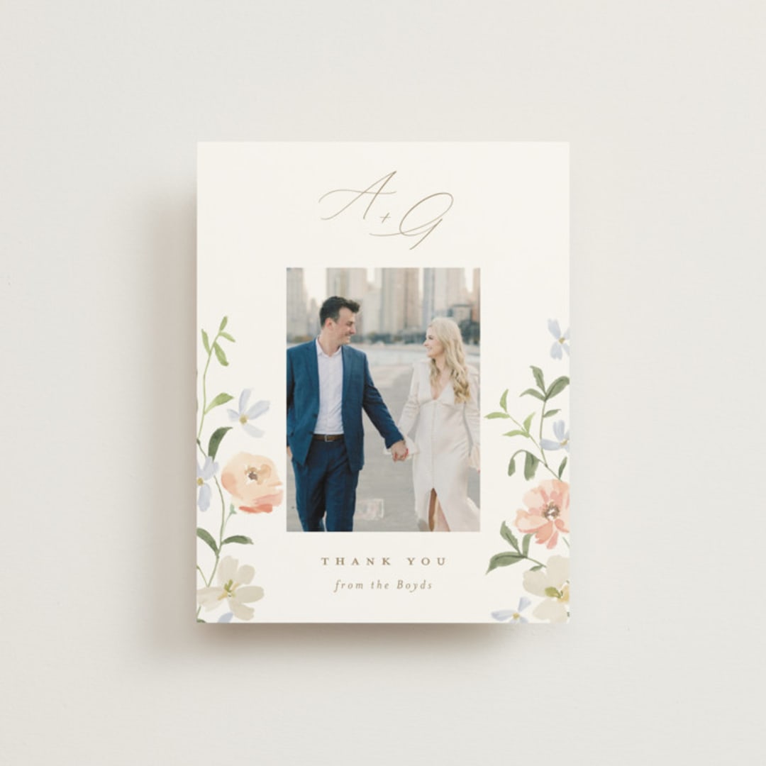 "Garden View" - Wedding Thank You Postcards in Peach by Everett Paper Goods - Front