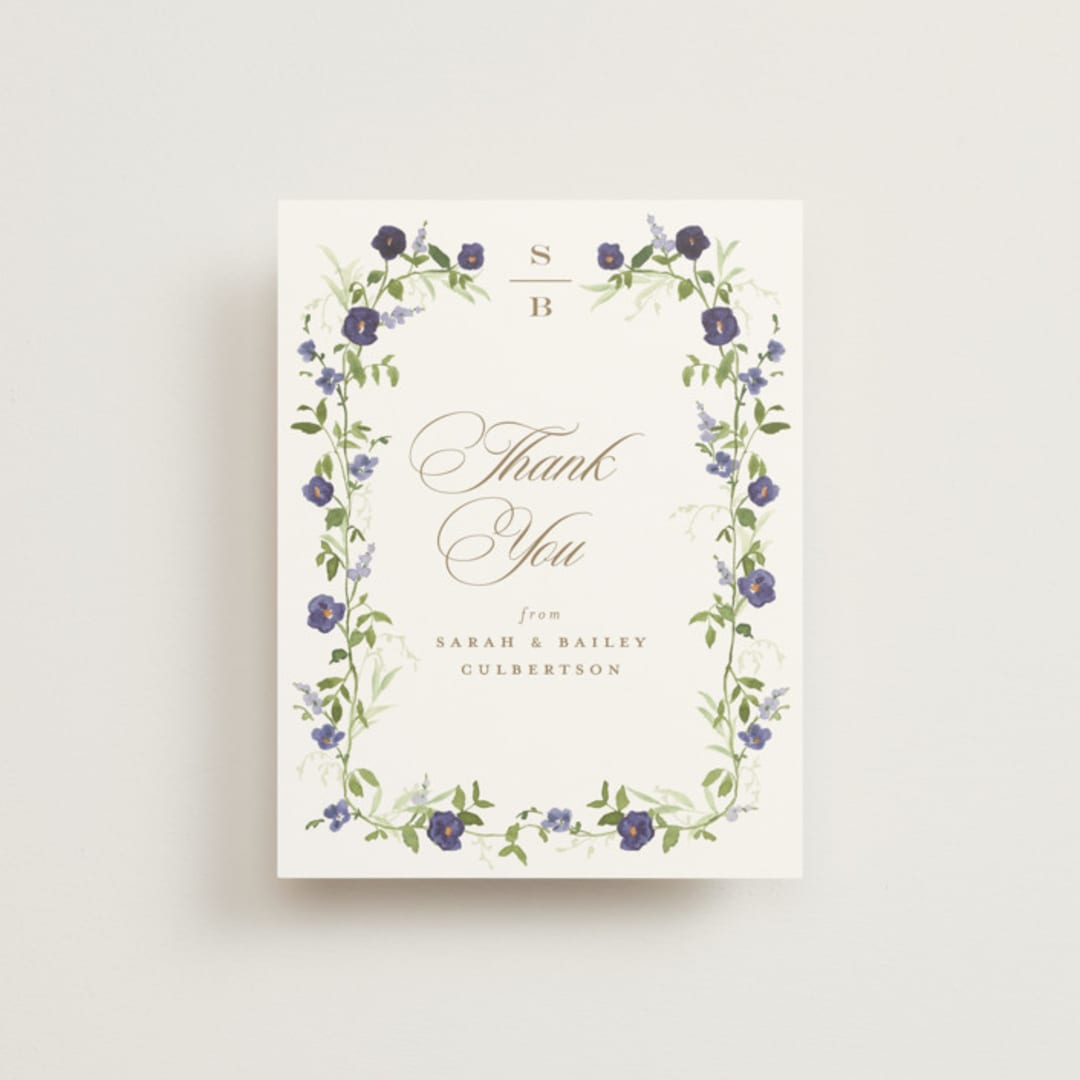 "Wildflower Trellis" - Wedding Thank You Postcards in Iris by Everett Paper Goods - Front