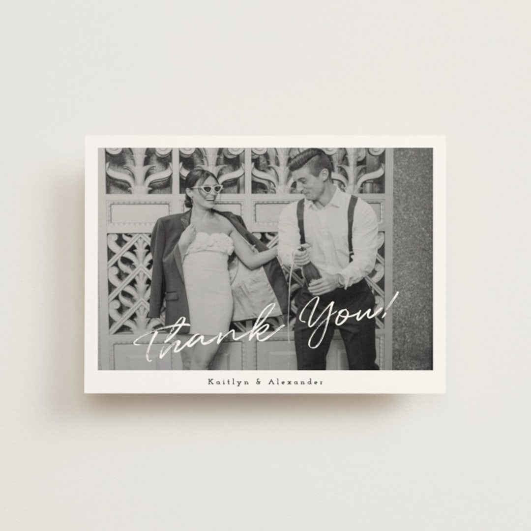 "Photograph Scribble" - Wedding Thank You Postcards in Cloud by Adelyn T. - Front