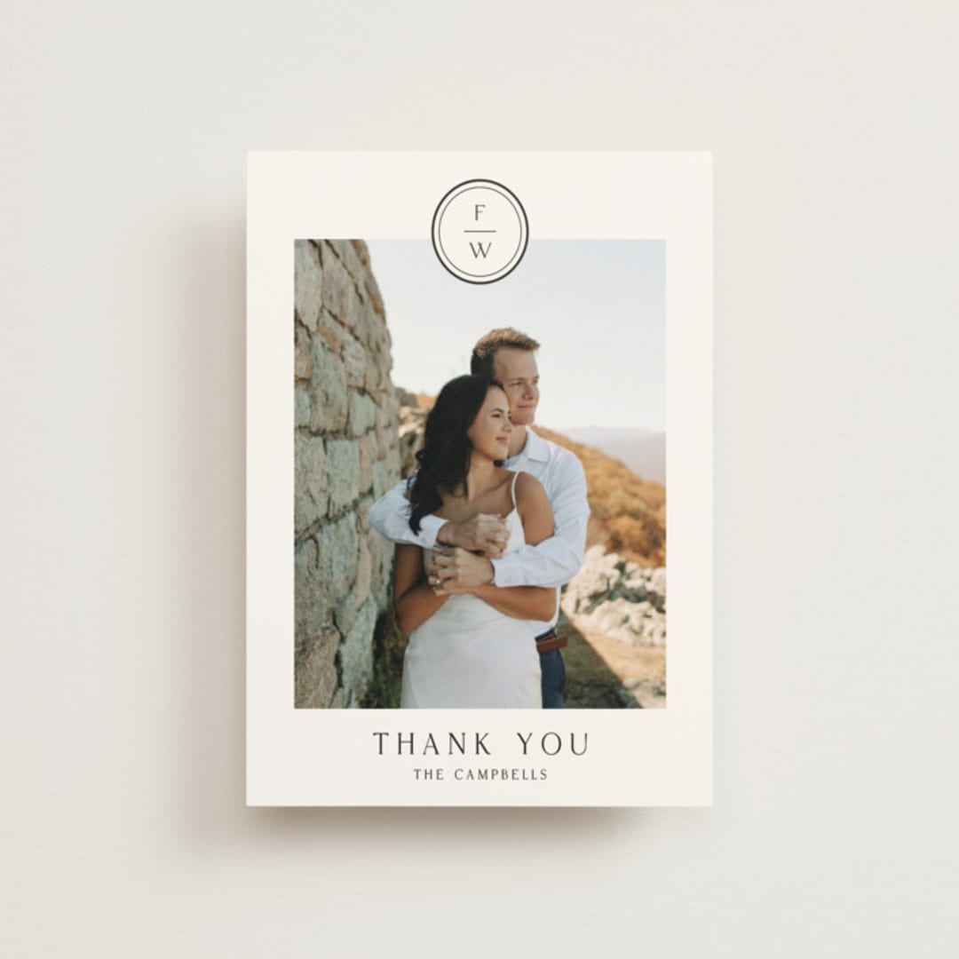 "Circle monogram" - Wedding Thank You Postcards in Cotton by Stacey Meacham - Front