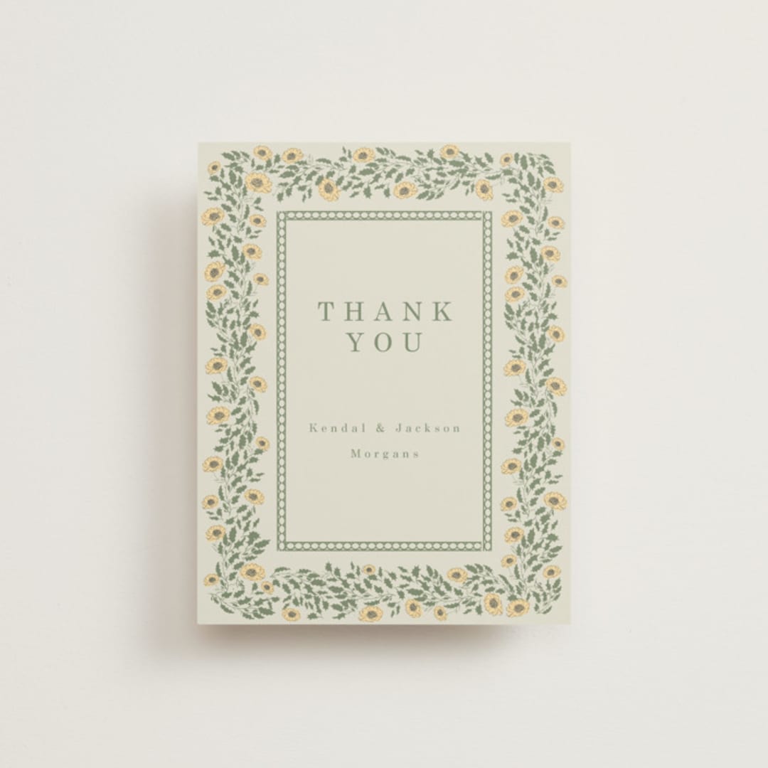 "Framed Floral" - Wedding Thank You Postcards in Mustard by Baumbirdy - Front