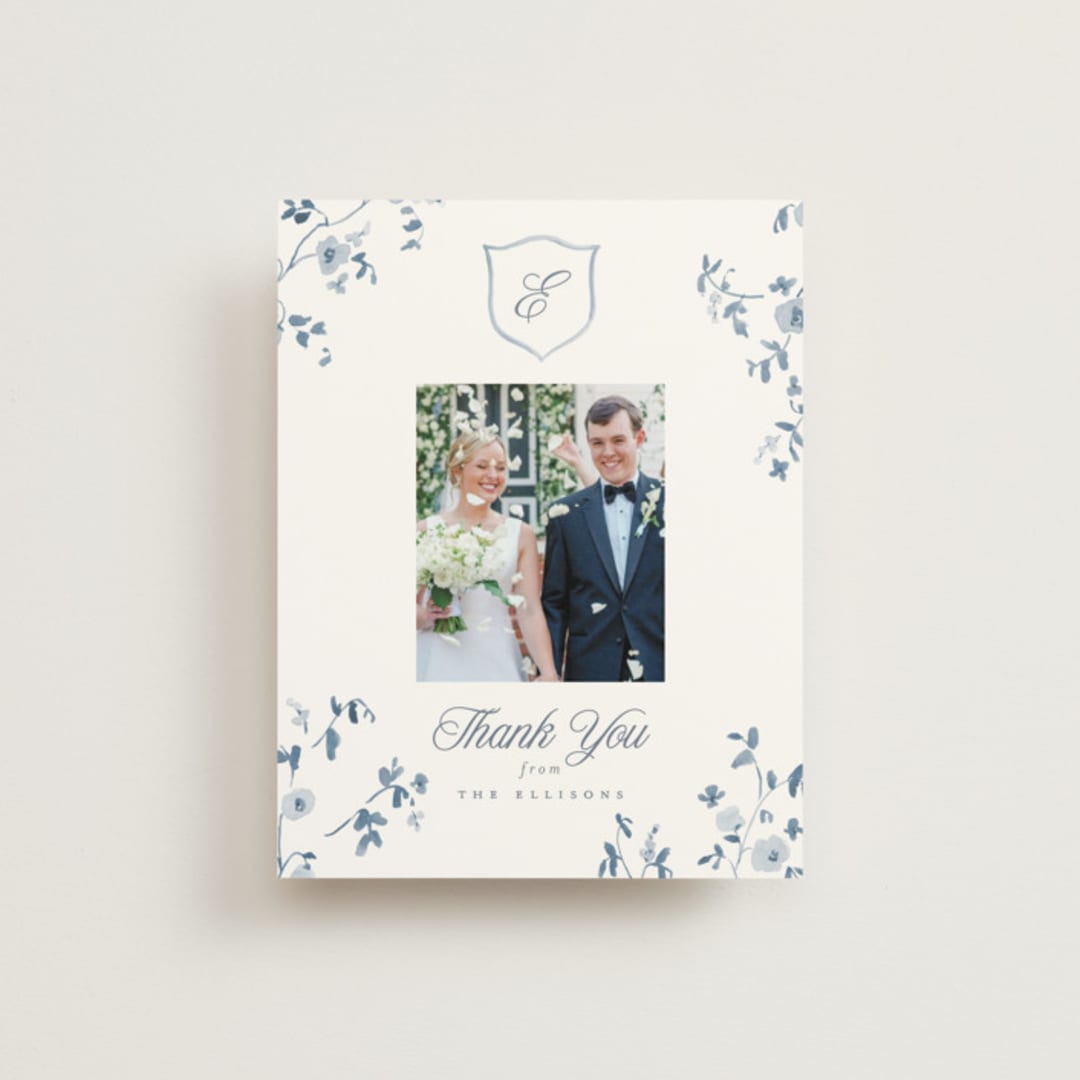 "Wildflower Corners" - Wedding Thank You Postcards in Bluebell by Everett Paper Goods - Front