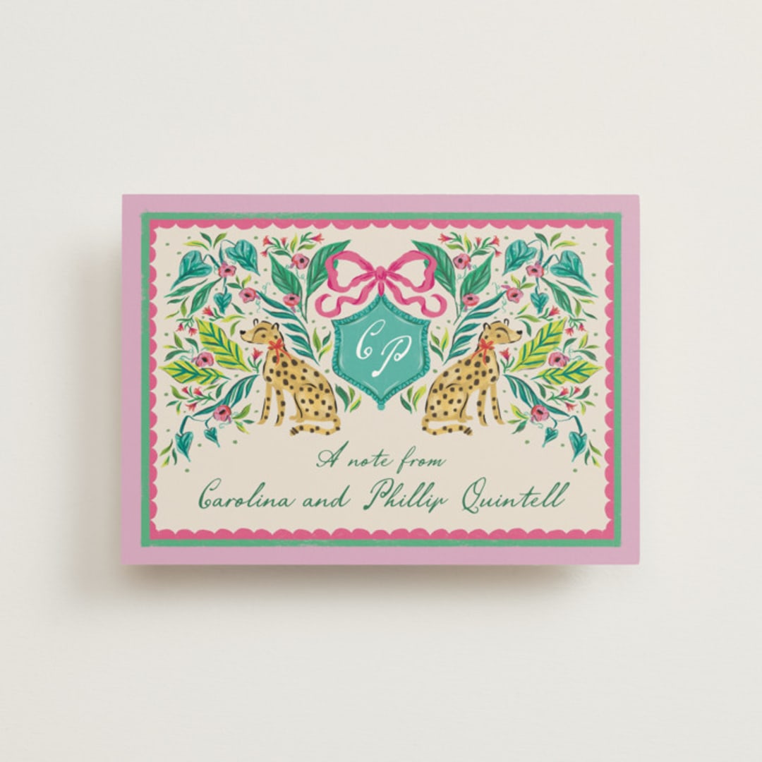 "Whimsical Hand Illustrated Crest" - Wedding Thank You Postcards in Peony by Jackie Crawford - Front