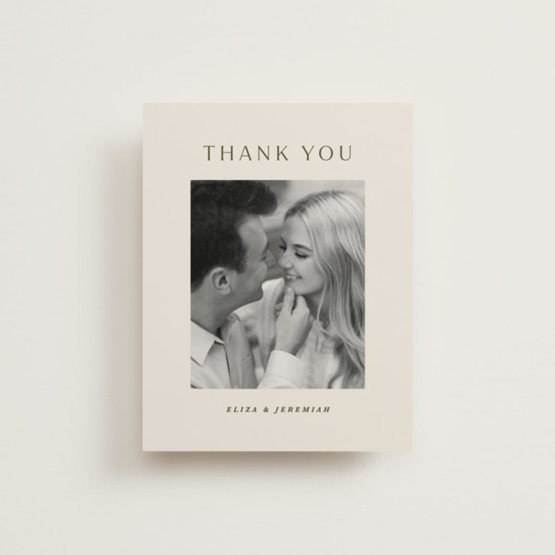 "Blockprint" - Wedding Thank You Postcards in Almond by Olivia Kanaley Inman - Front