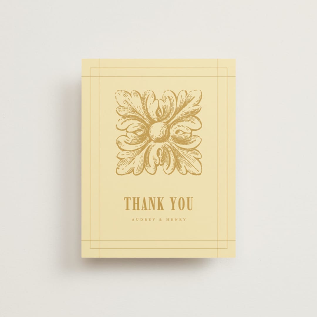 "Vintage Label" - Wedding Thank You Postcards in Butter by Nazia Hyder - Front