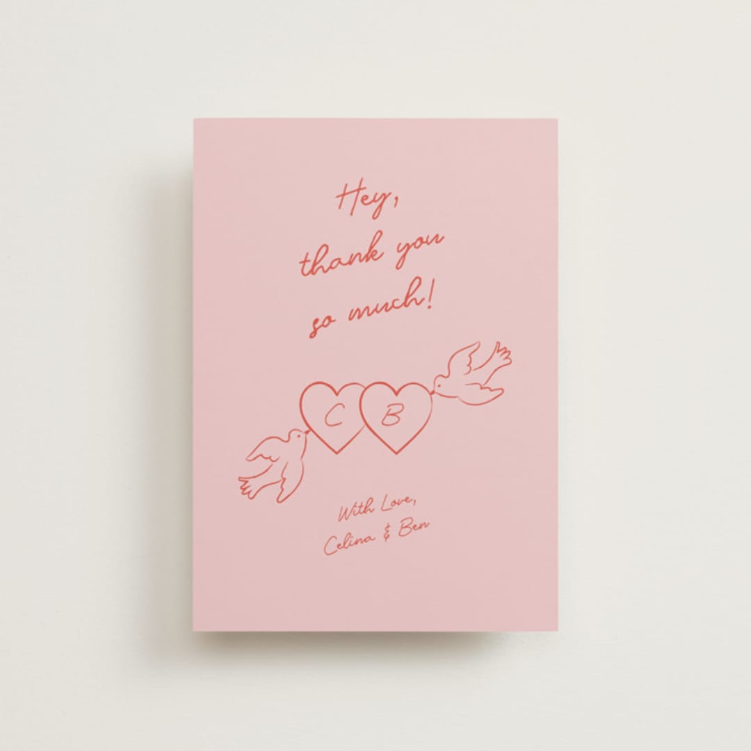 "The Bird Song" - Wedding Thank You Postcards in Peach by Helena Vitto - Front