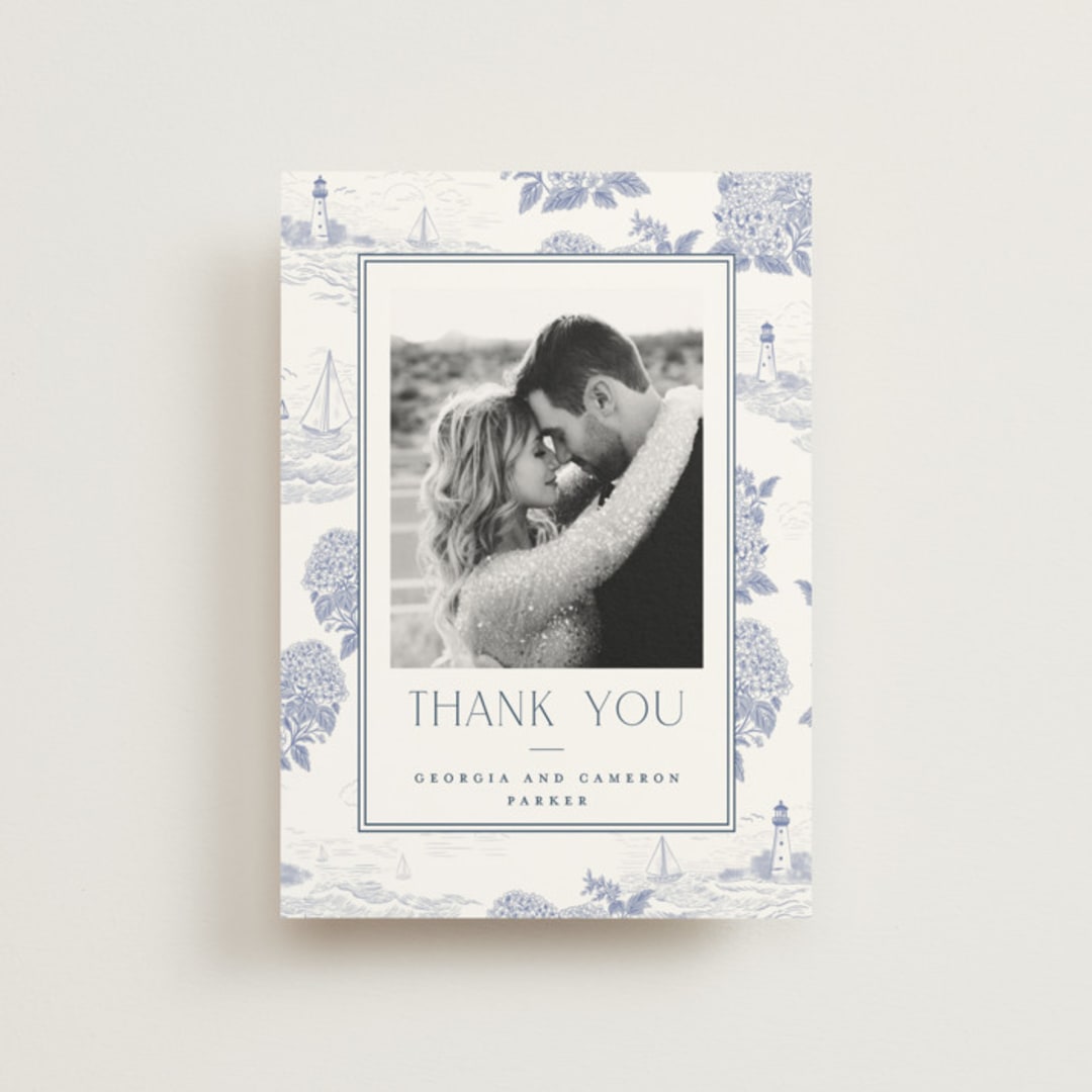 "Coastal Toile" - Wedding Thank You Postcards in Periwinkle by Jenna Holcomb - Front