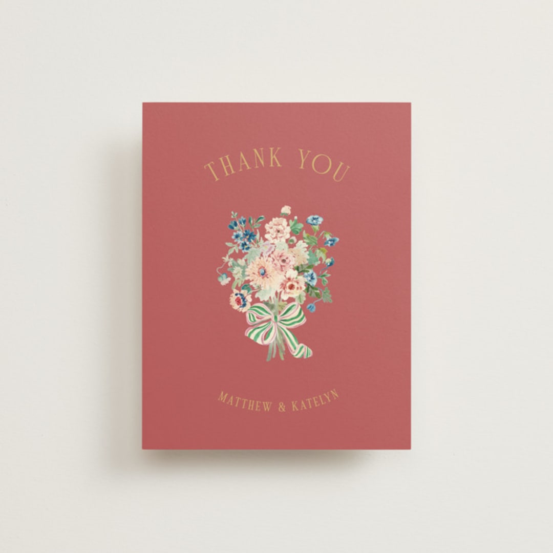 "Ruban en Fleur" - Wedding Thank You Postcards in Rose by Itsy Belle Studio - Front