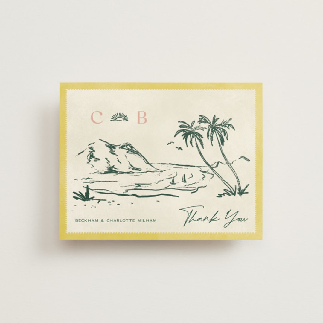 "Coastal Drift" - Wedding Thank You Postcards in Caribbean Citrus by Pixel and Hank - Front