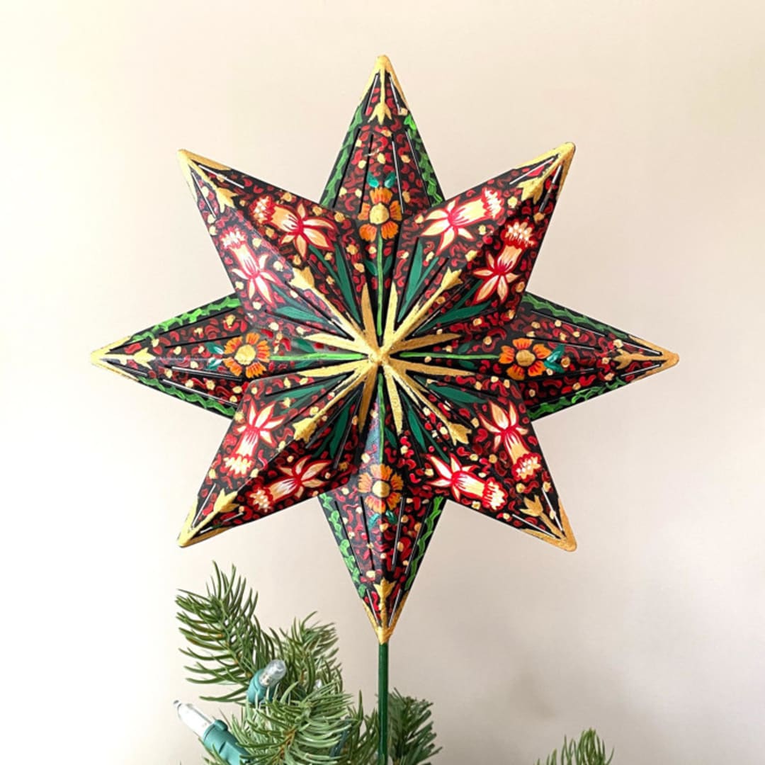 "Red and Green Honeysuckle Topper" - Tree Toppers in multicolor by Emily Morris