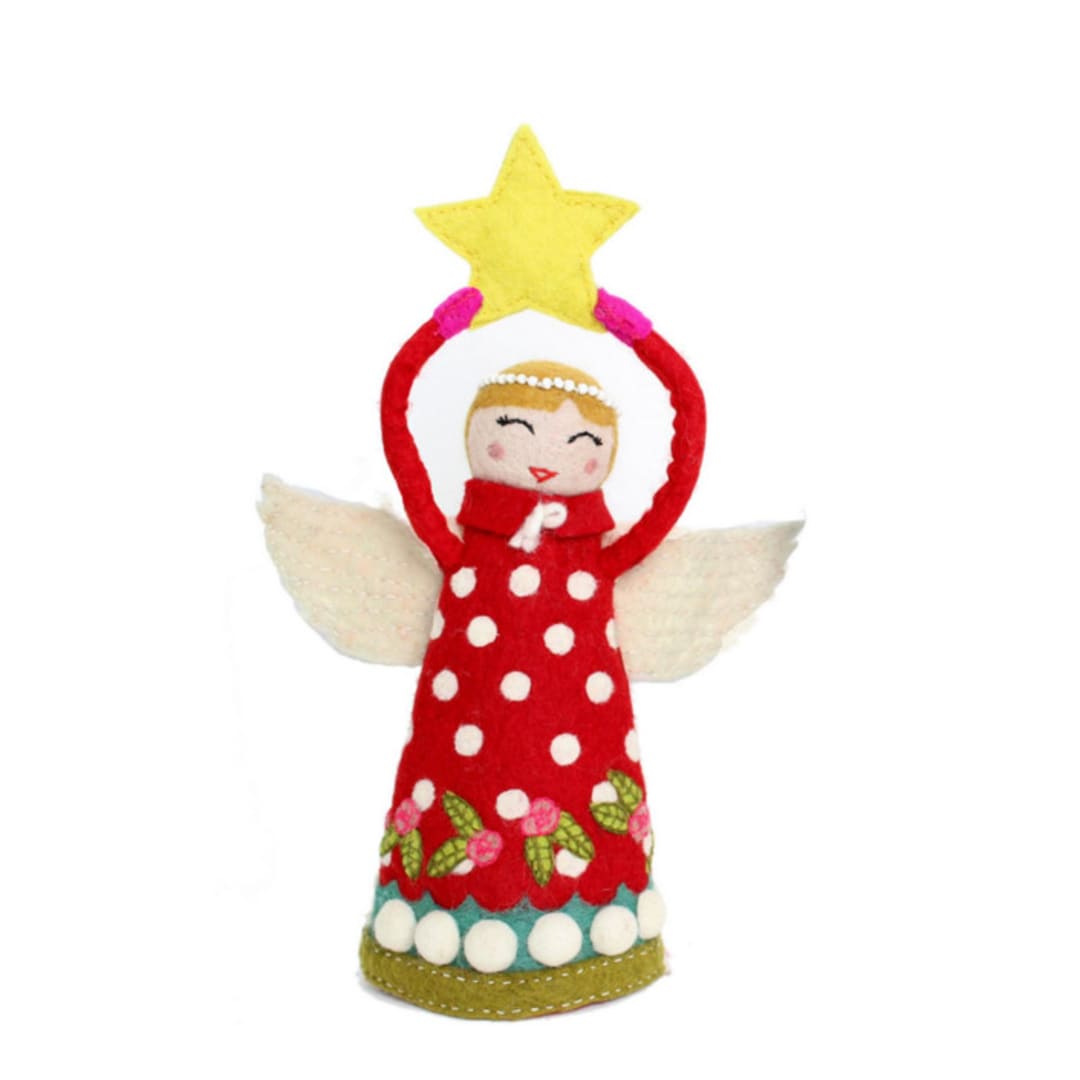 "Angel Tree Topper - Joy Red" - Tree Toppers in red by French Knot