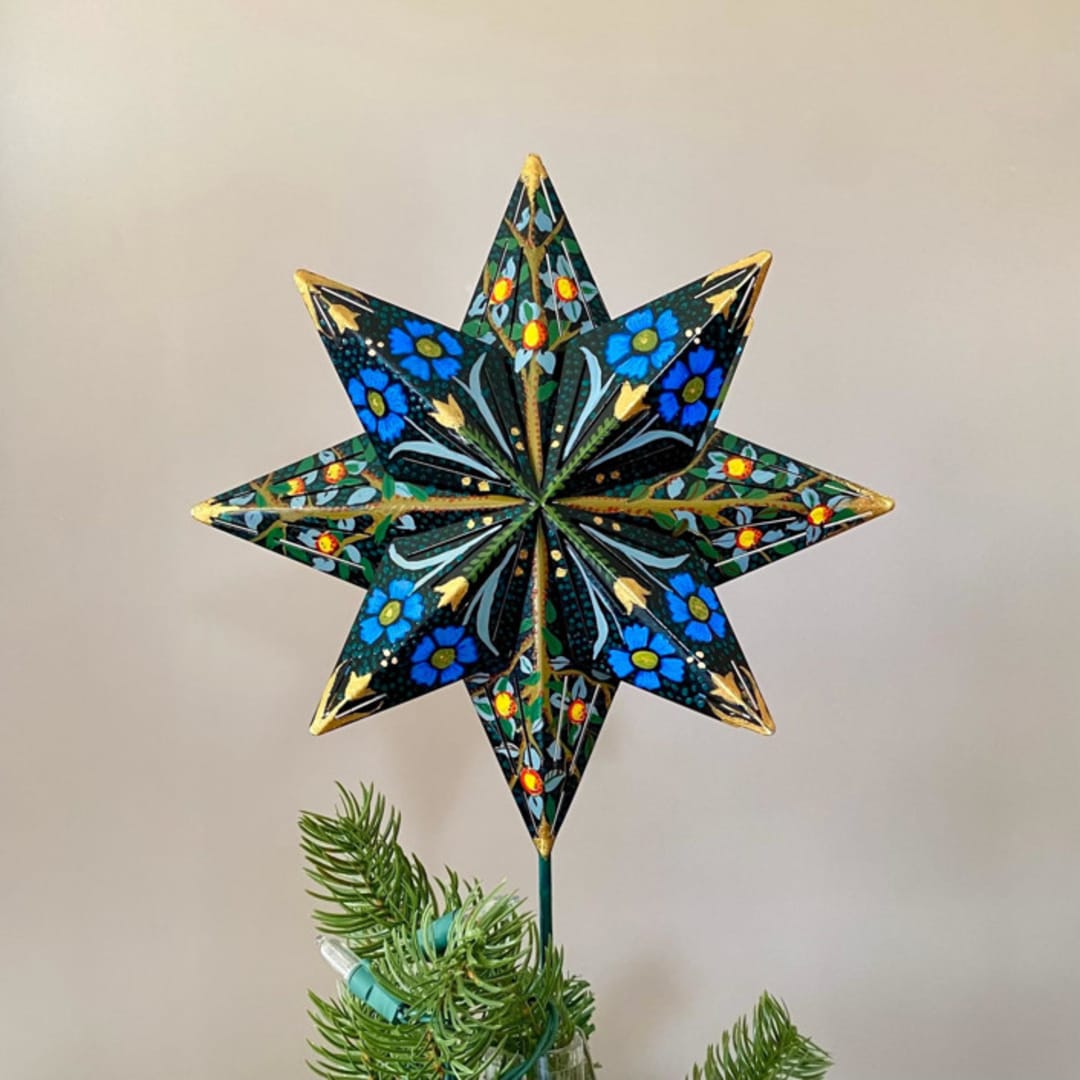 "Blue Flower Tree Topper" - Tree Toppers in multicolor by Emily Morris