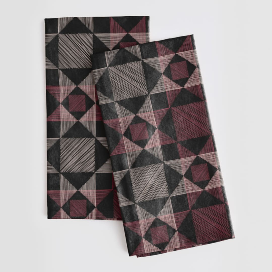 "Sketched Quilt" - Tea Towel in Rust by Alethea and Ruth - Tea Towel Pair